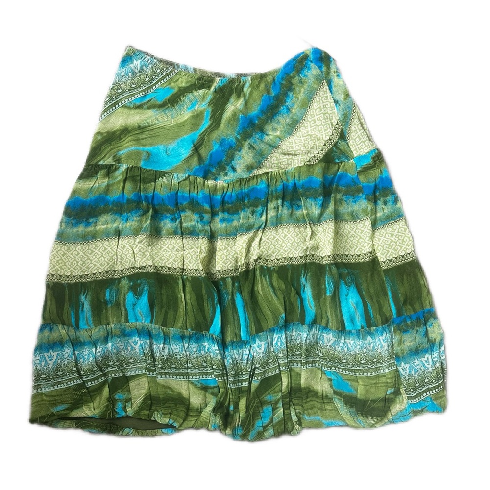 Vintage 90s Y2K Fairy Cottagecore Boho Green Midi Skirt